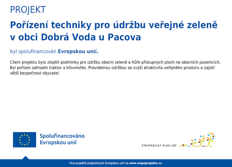 Pořízení komunální techniky v obci Dobrá Voda u Pacova